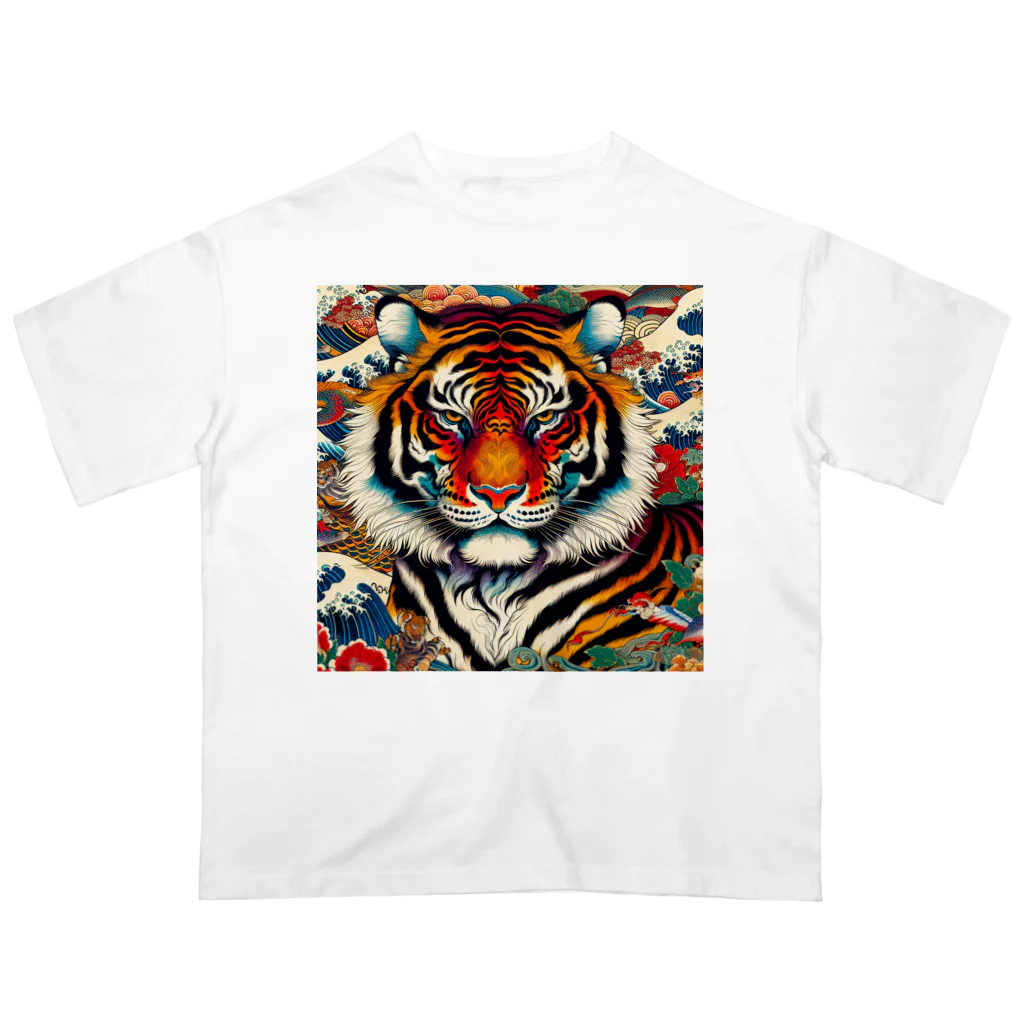 chaochao0701の浮世絵風　虎（顔）"Ukiyo-e style tiger (face)."  "浮世繪風格的虎（臉）。 オーバーサイズTシャツ