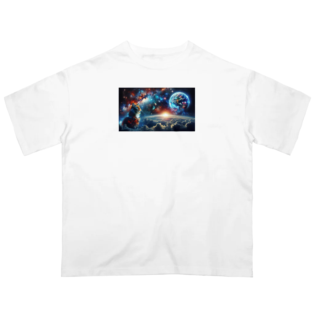 space catの星を見つめる猫 Oversized T-Shirt