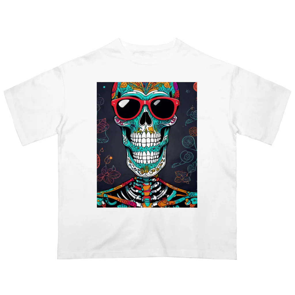 Skeletonのダイナミックなガイコツアート！ オーバーサイズTシャツ