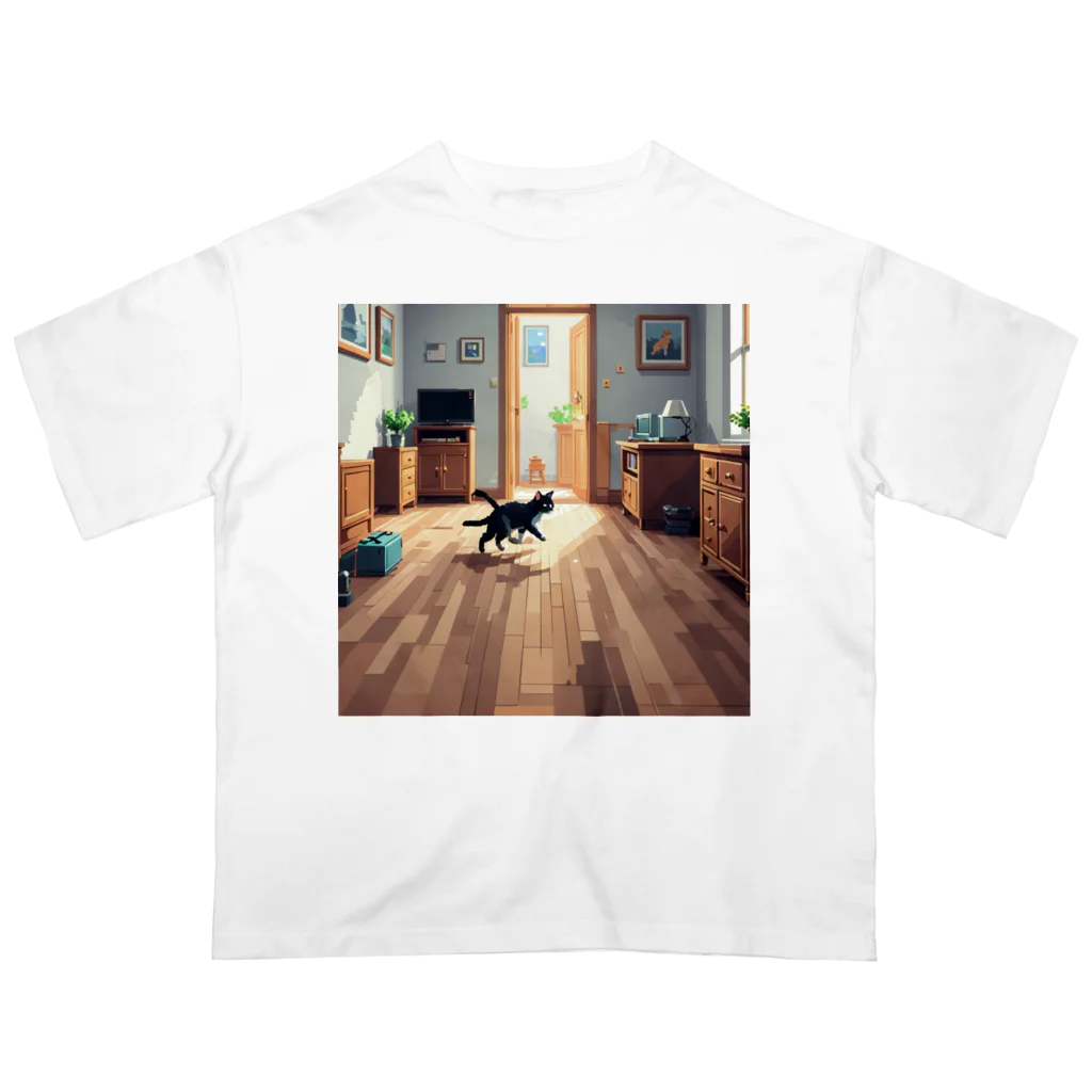 三毛猫shopの部屋を走る猫 オーバーサイズTシャツ