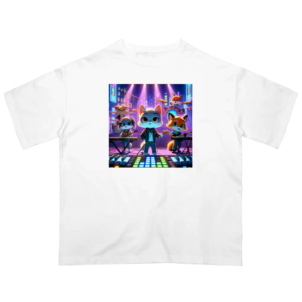 ANIMAL HEROES -musical band-のネオンナイト・メロディー: アニマルシティライブ オーバーサイズTシャツ