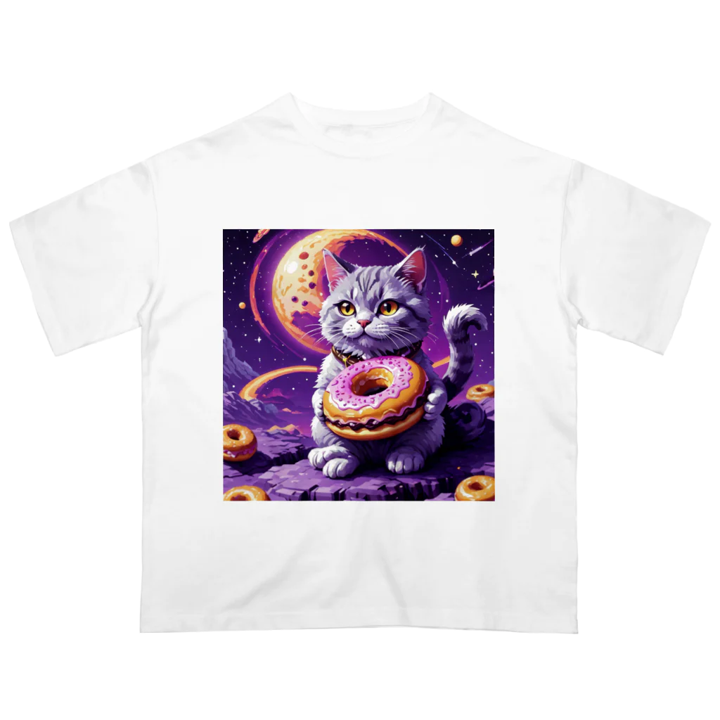 メロンパン猫の土星でドーナツ食べたい Oversized T-Shirt