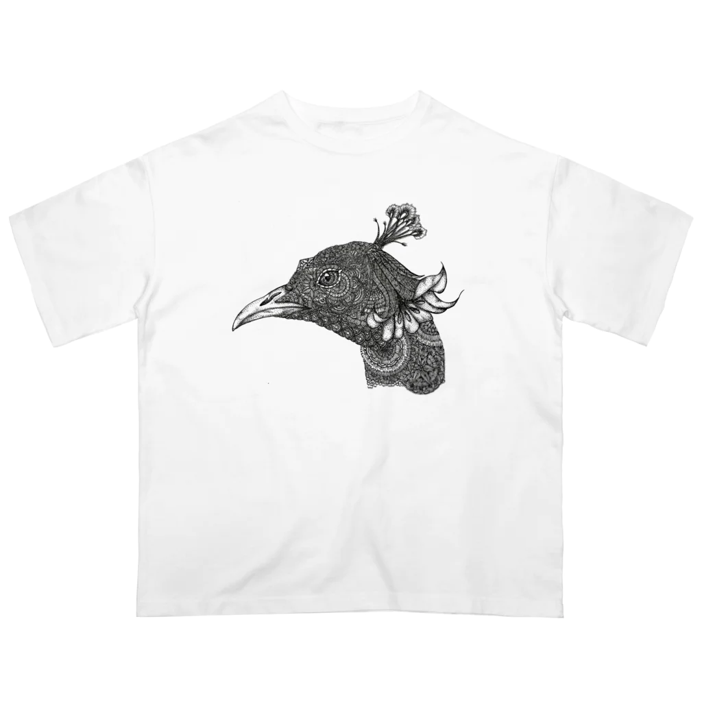 曼荼羅屋のPeacock モノクロームver オーバーサイズTシャツ