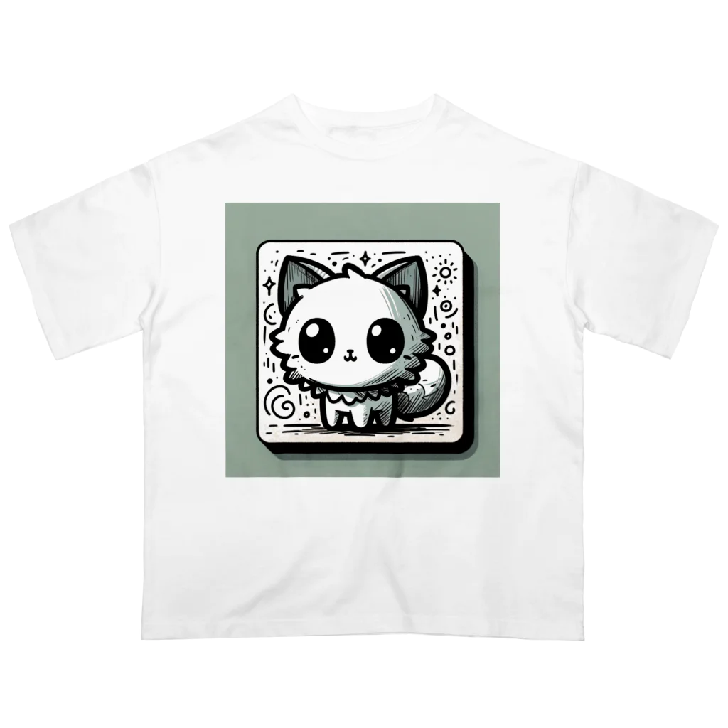 にゃんラボの落書きにゃんこシリーズ　コースターっぽい猫 Oversized T-Shirt