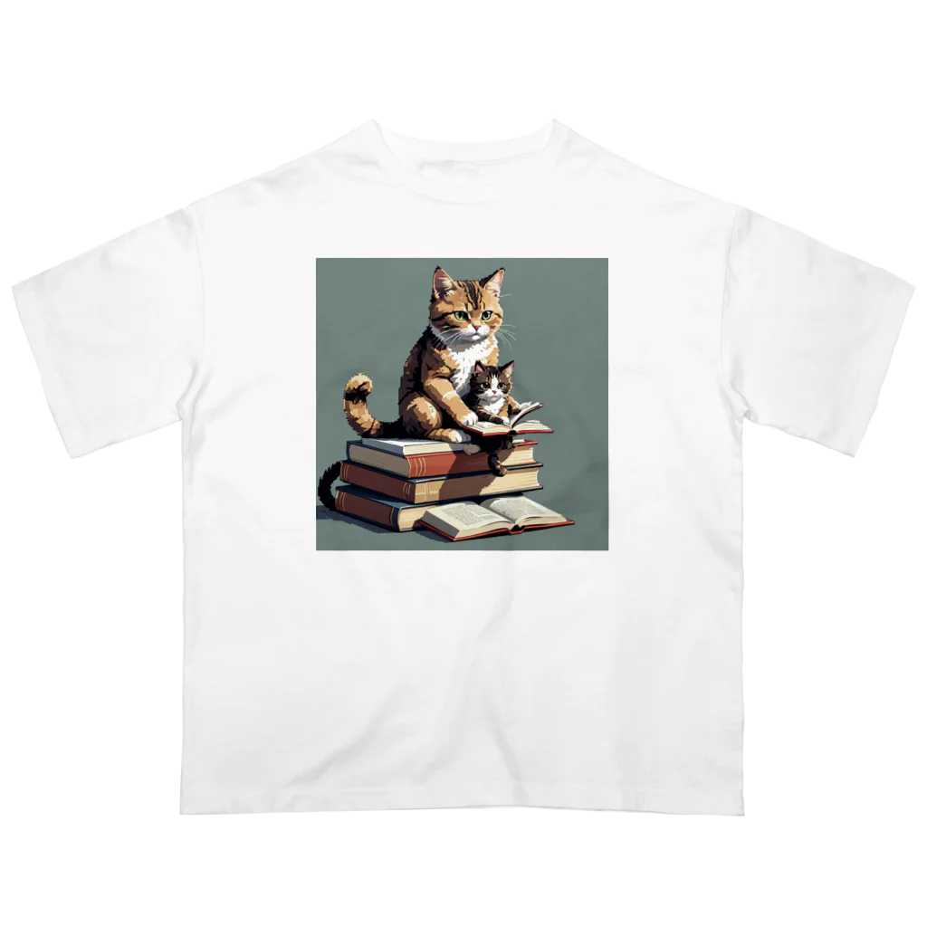 三毛猫shopの本を読む猫 オーバーサイズTシャツ