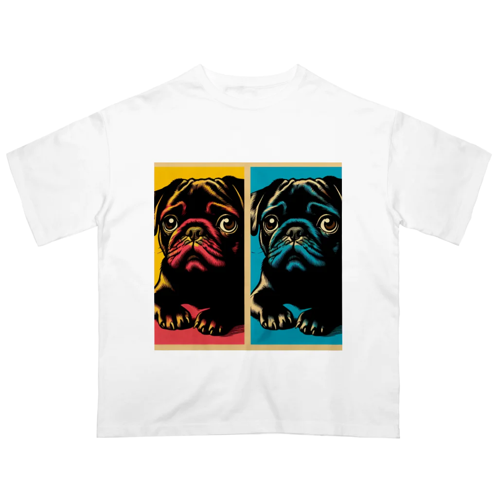 黒パグ🖤Black Pug laboratory🖤のTwo Pugs series オーバーサイズTシャツ