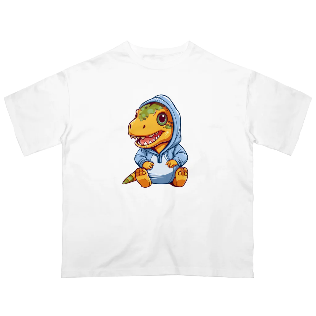 Vasetti_pressの青パーカーを着たティラノサウルス オーバーサイズTシャツ