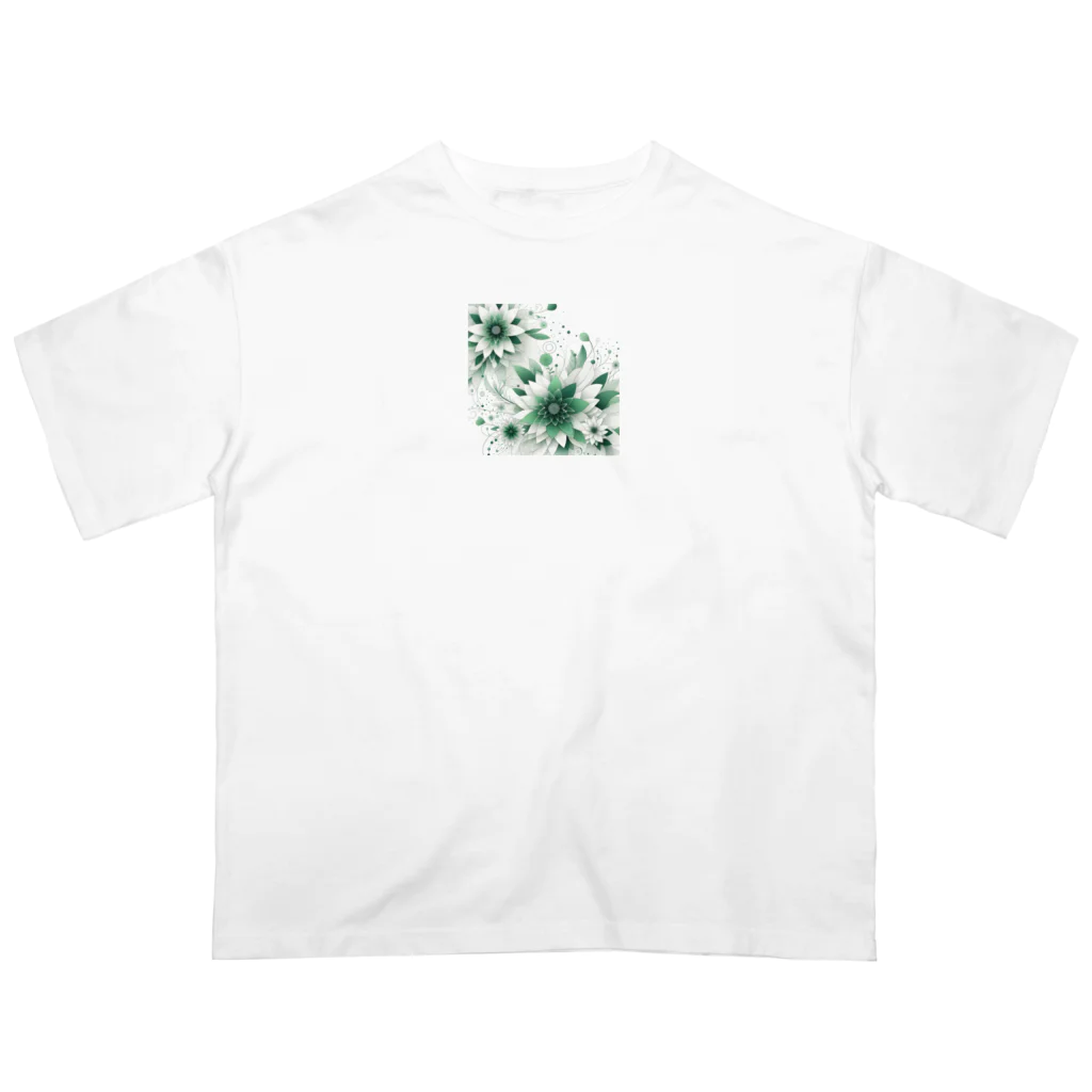 アミュペンの数学的なデザインを持つ緑と白の花 オーバーサイズTシャツ