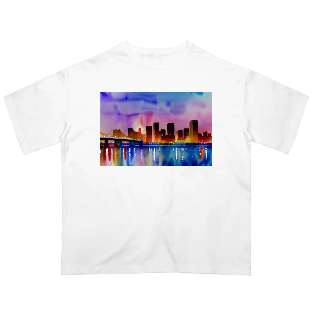 samenoa81の水彩画の夜景 オーバーサイズTシャツ