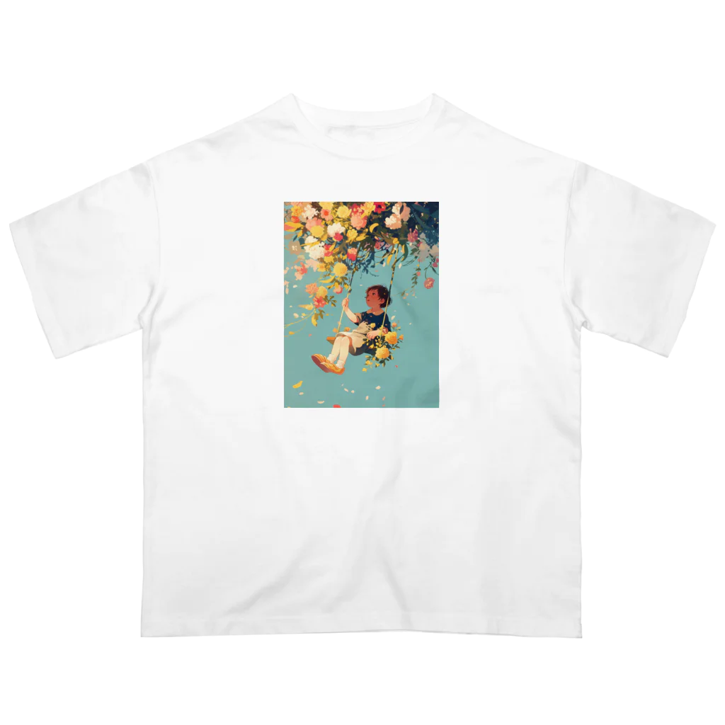 AQUAMETAVERSEの花ブランコに揺られ喜ぶ女の子　ラフルール　1859 Oversized T-Shirt