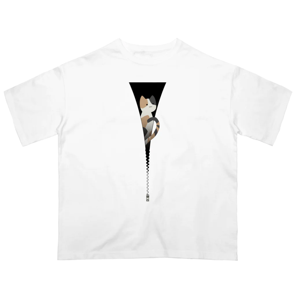 y-sasのファスナー猫　三毛猫 オーバーサイズTシャツ