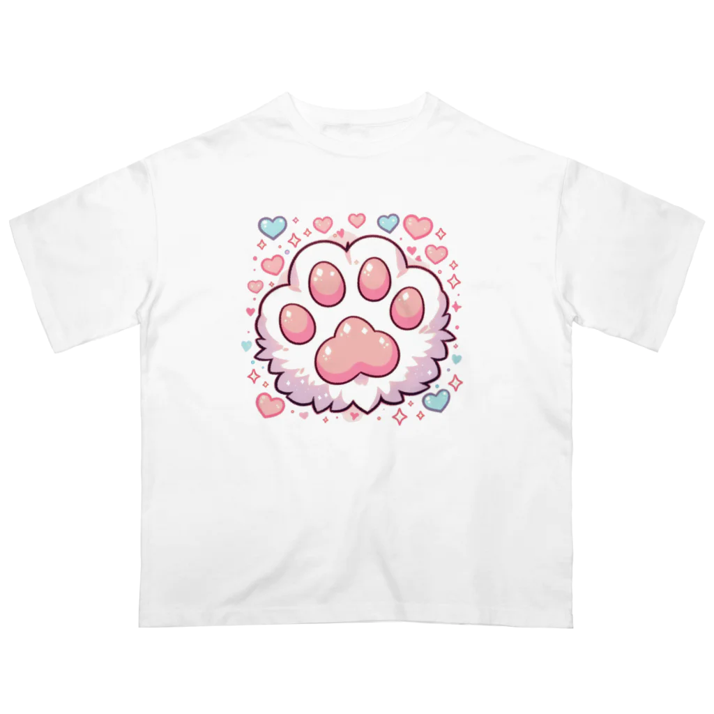 ニャンHouseのかわいいピンクの肉球 Oversized T-Shirt