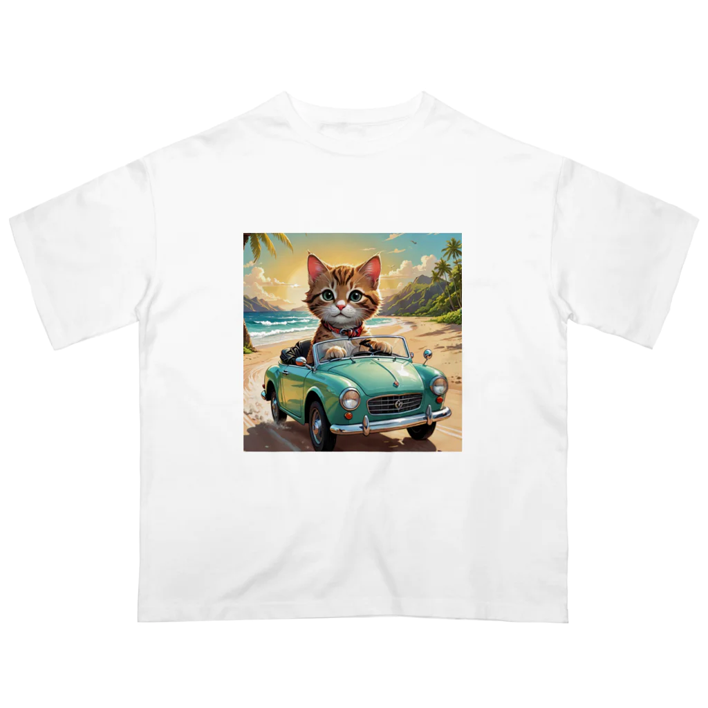 HIROICの浜辺をドライブする子猫 Oversized T-Shirt