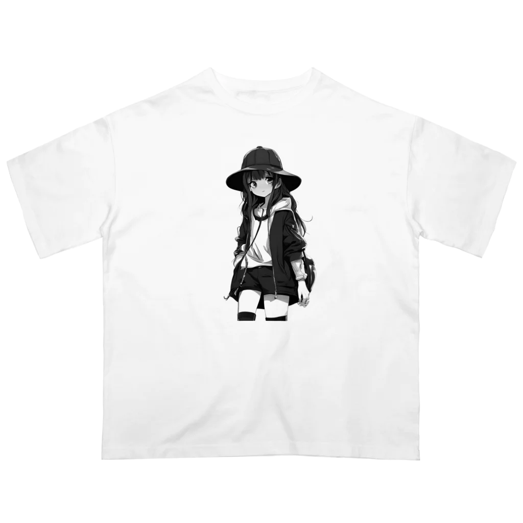 モノクロ美少女の悲しみ美少女モノクロ オーバーサイズTシャツ