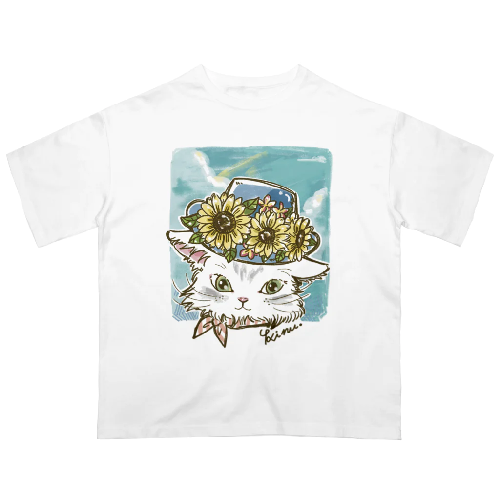 猫のきぬくんのお店のひまわりときぬくん Oversized T-Shirt