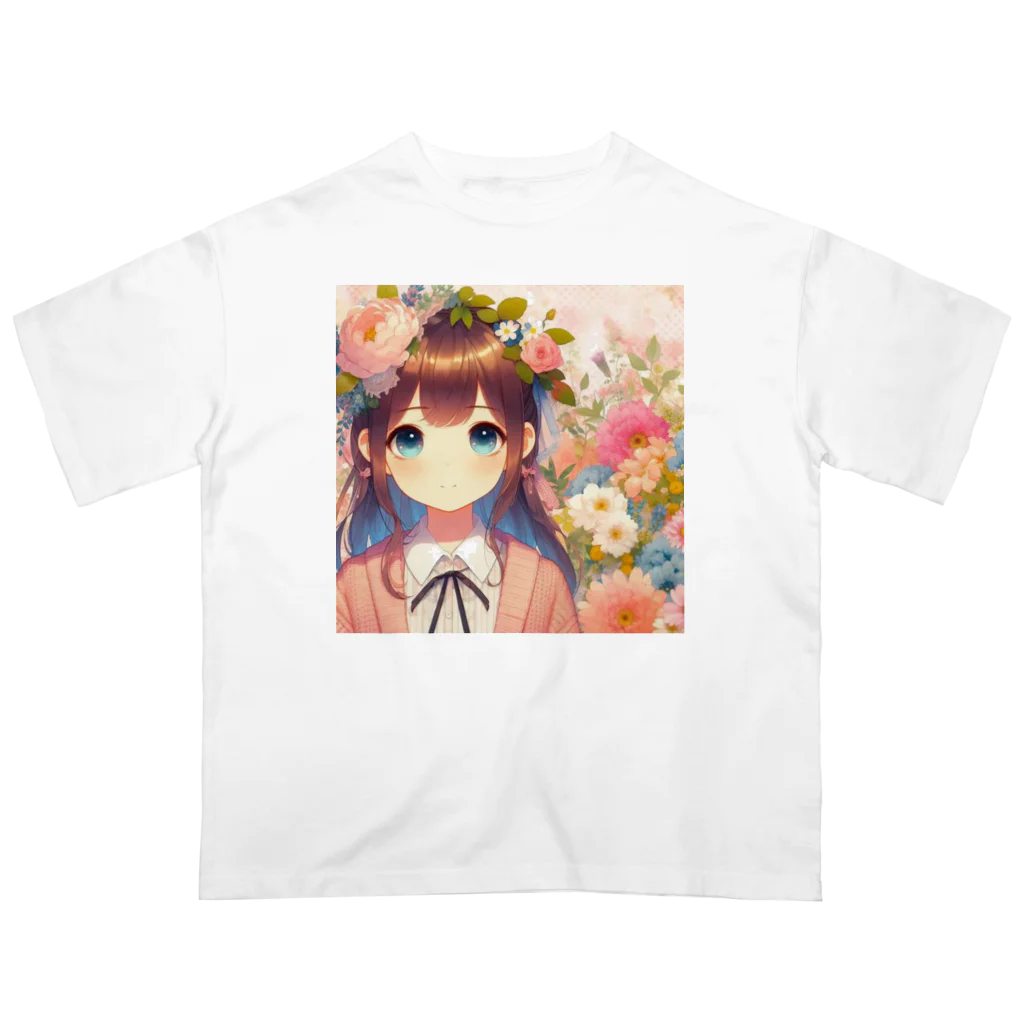 ピクセルパレットの可愛い女の子とお花10 Oversized T-Shirt