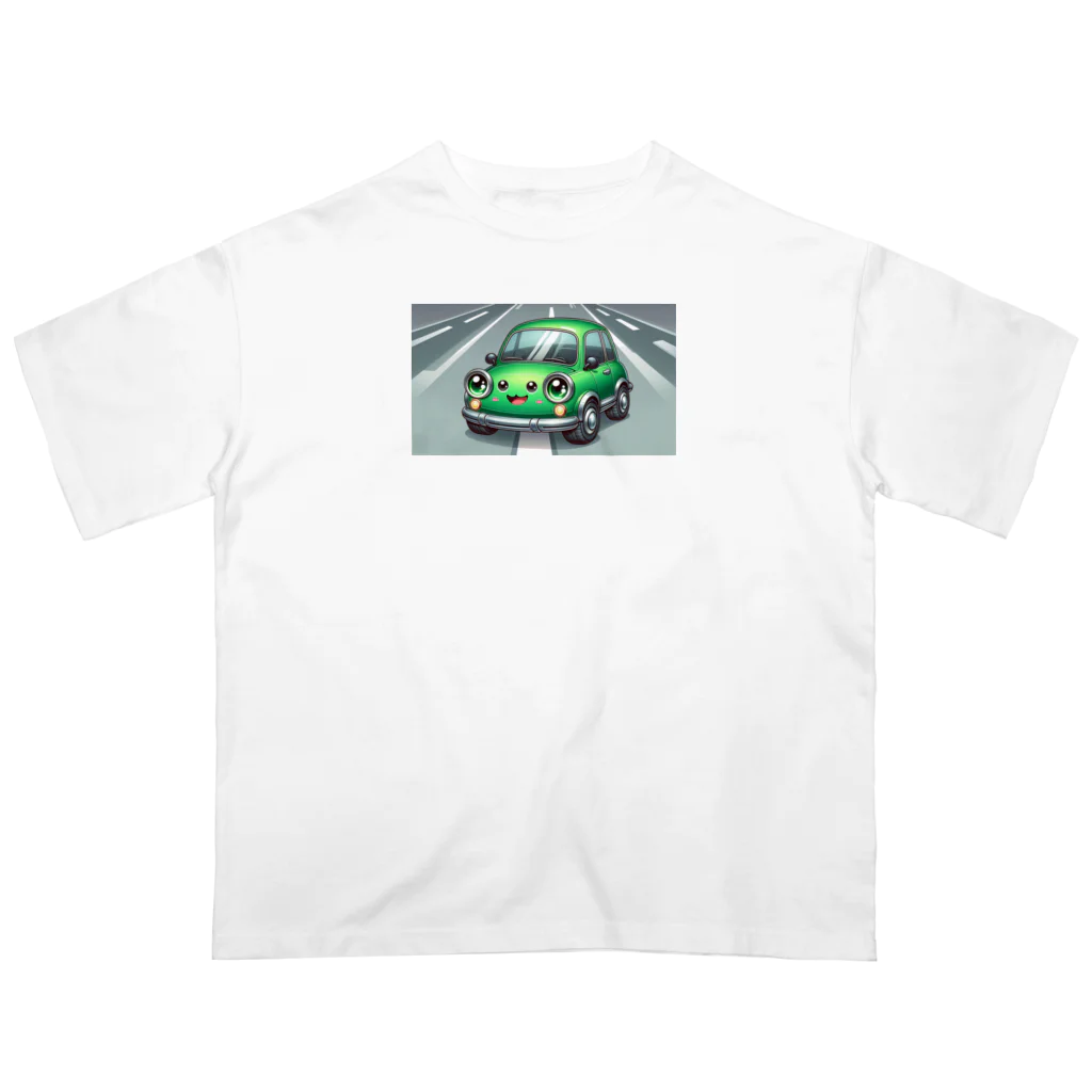 kawadangoのかわいい緑の車 オーバーサイズTシャツ