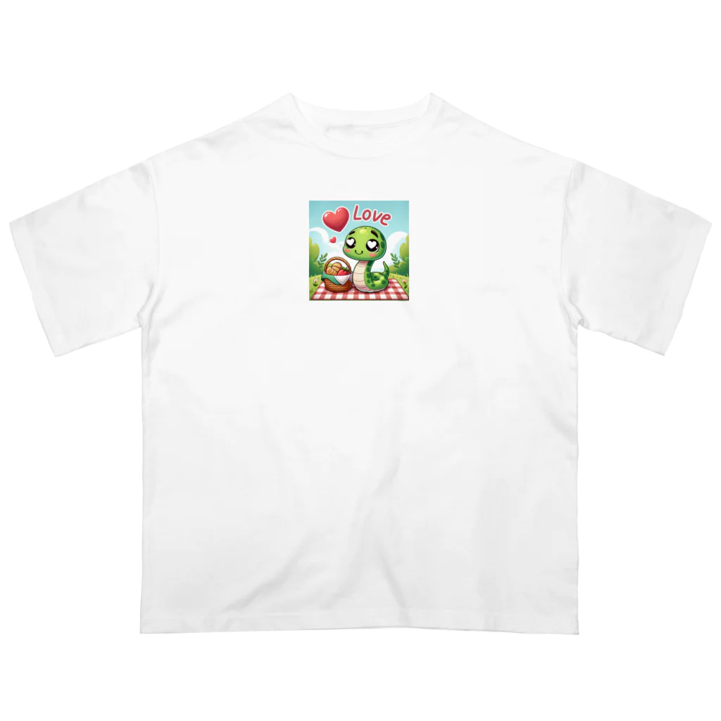 まんじゅ王国の贅沢なピクニックを楽しむ愛らしいヘビ Oversized T-Shirt