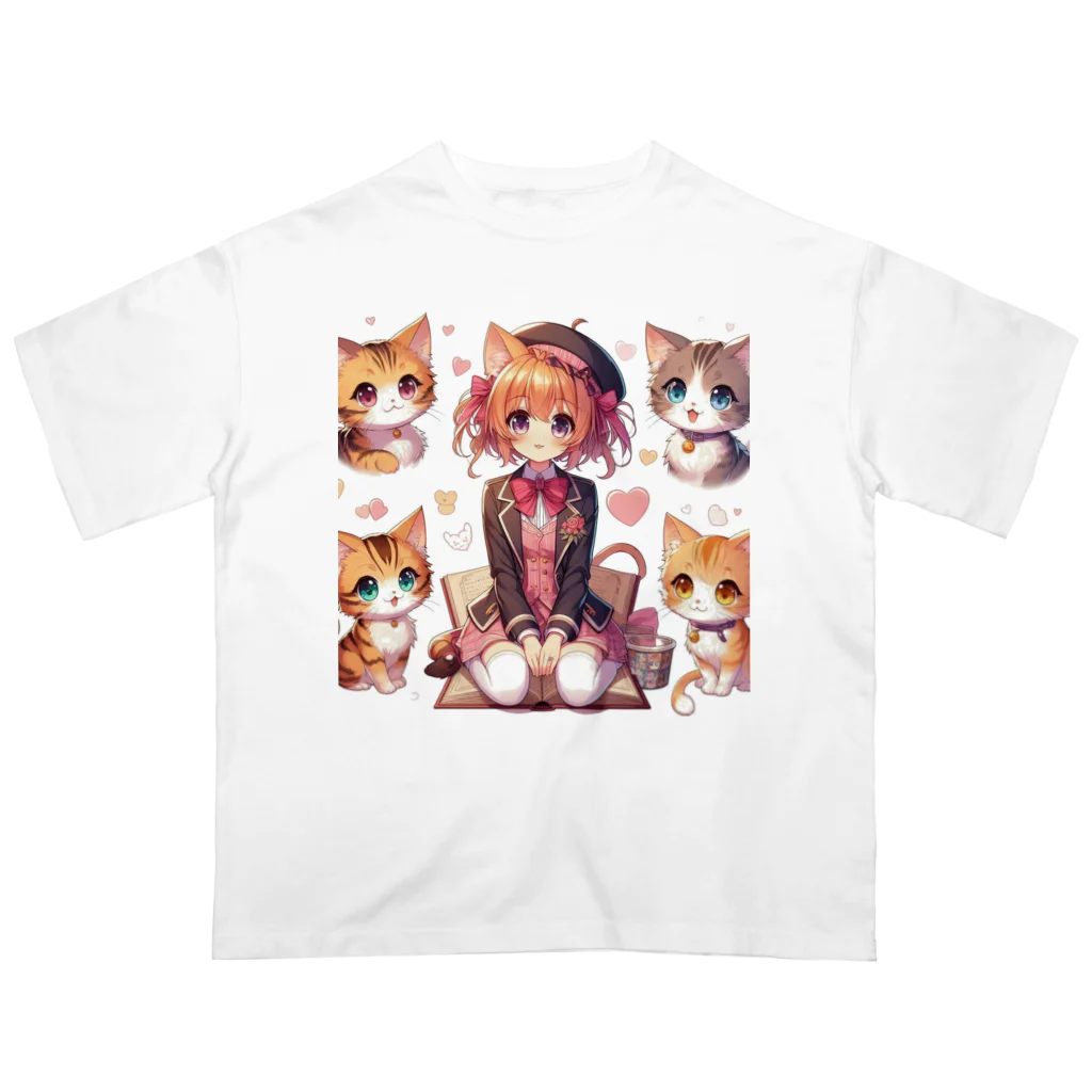 ウツボちゃんの大好きな猫に囲まれて オーバーサイズTシャツ