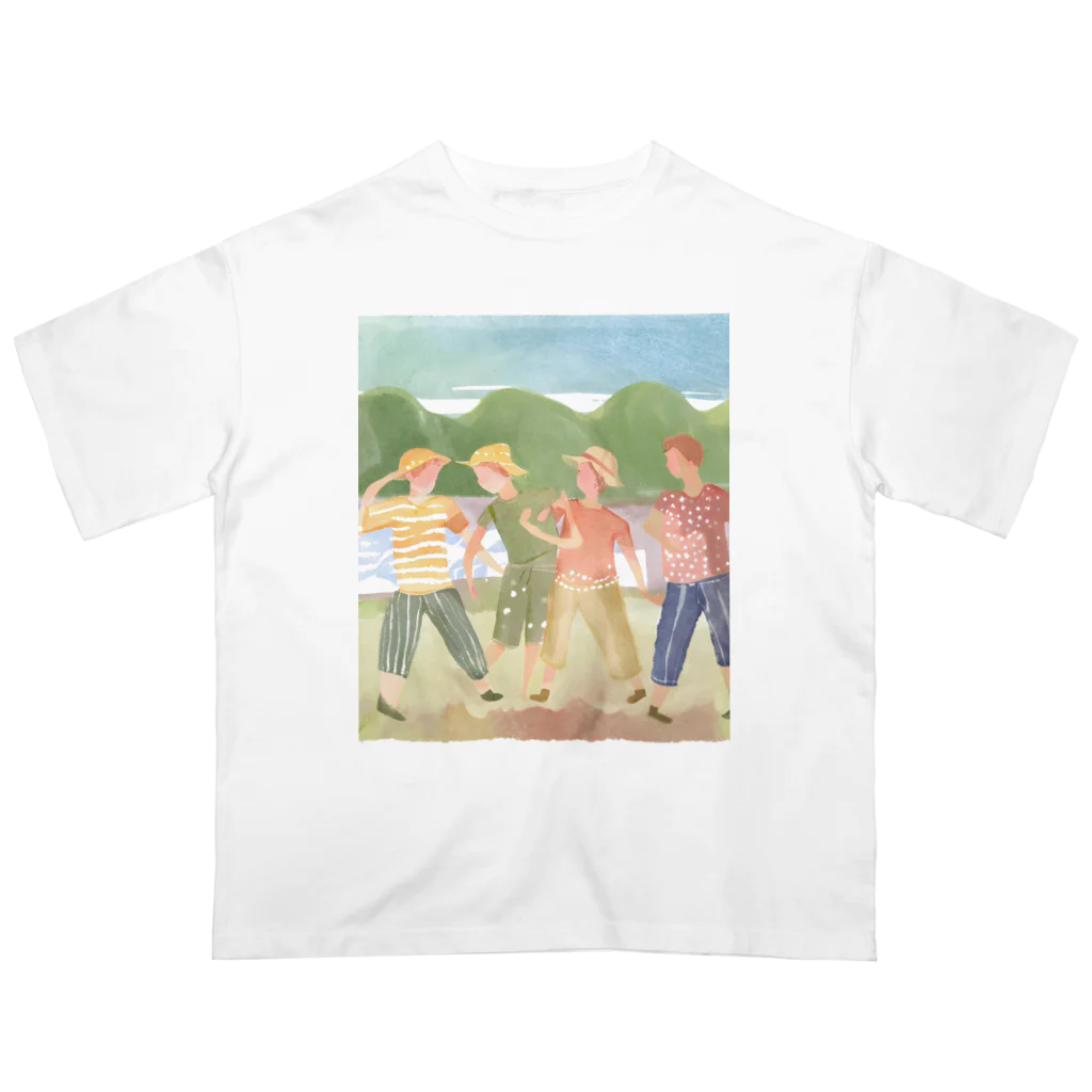 かわいいアートショップの夏　水彩画　友達 オーバーサイズTシャツ