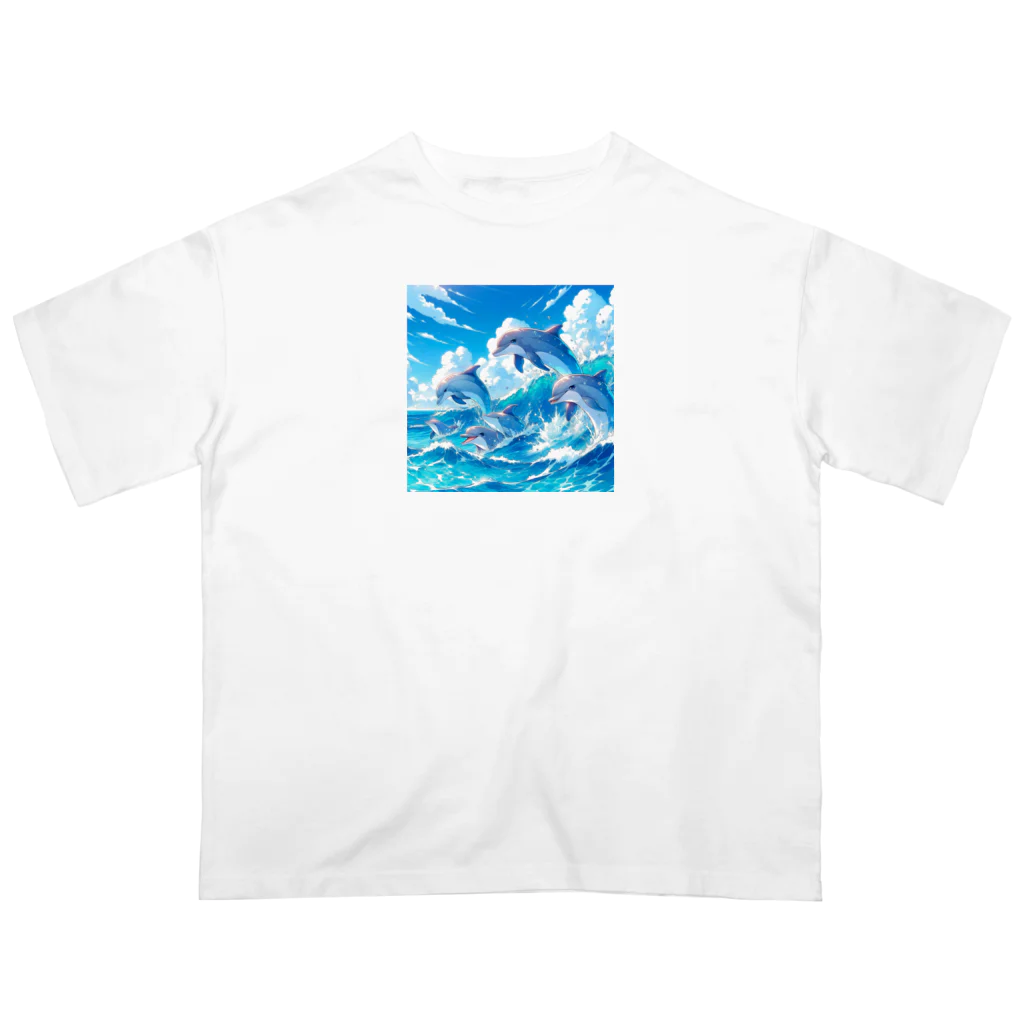 snow-birdの海で遊ぶイルカたちの楽しい風景 オーバーサイズTシャツ