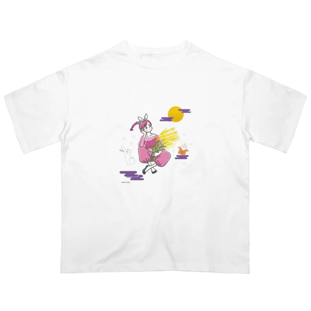 MIKA YADA illust shopの9月お月見の夜、うさぎと。 Oversized T-Shirt