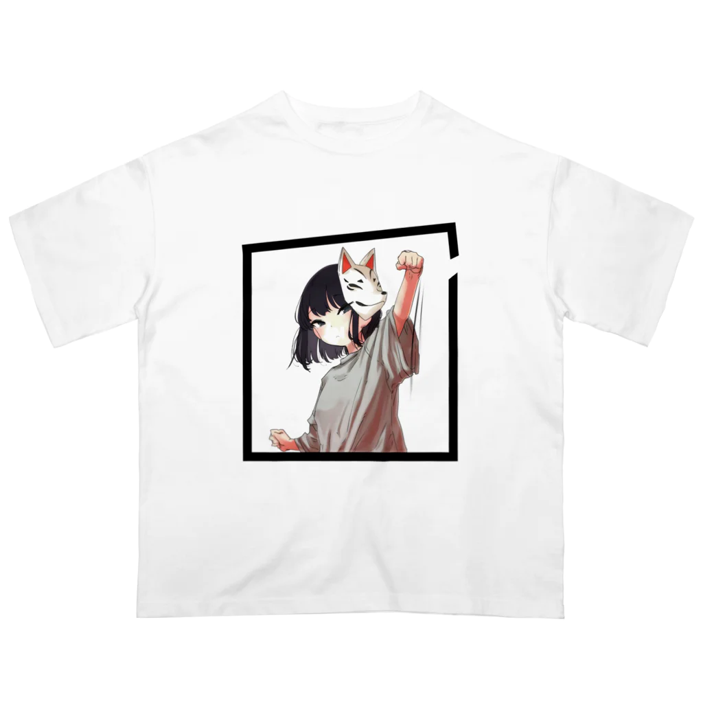 キツネビの狐面少女の枠なぐり👊 オーバーサイズTシャツ