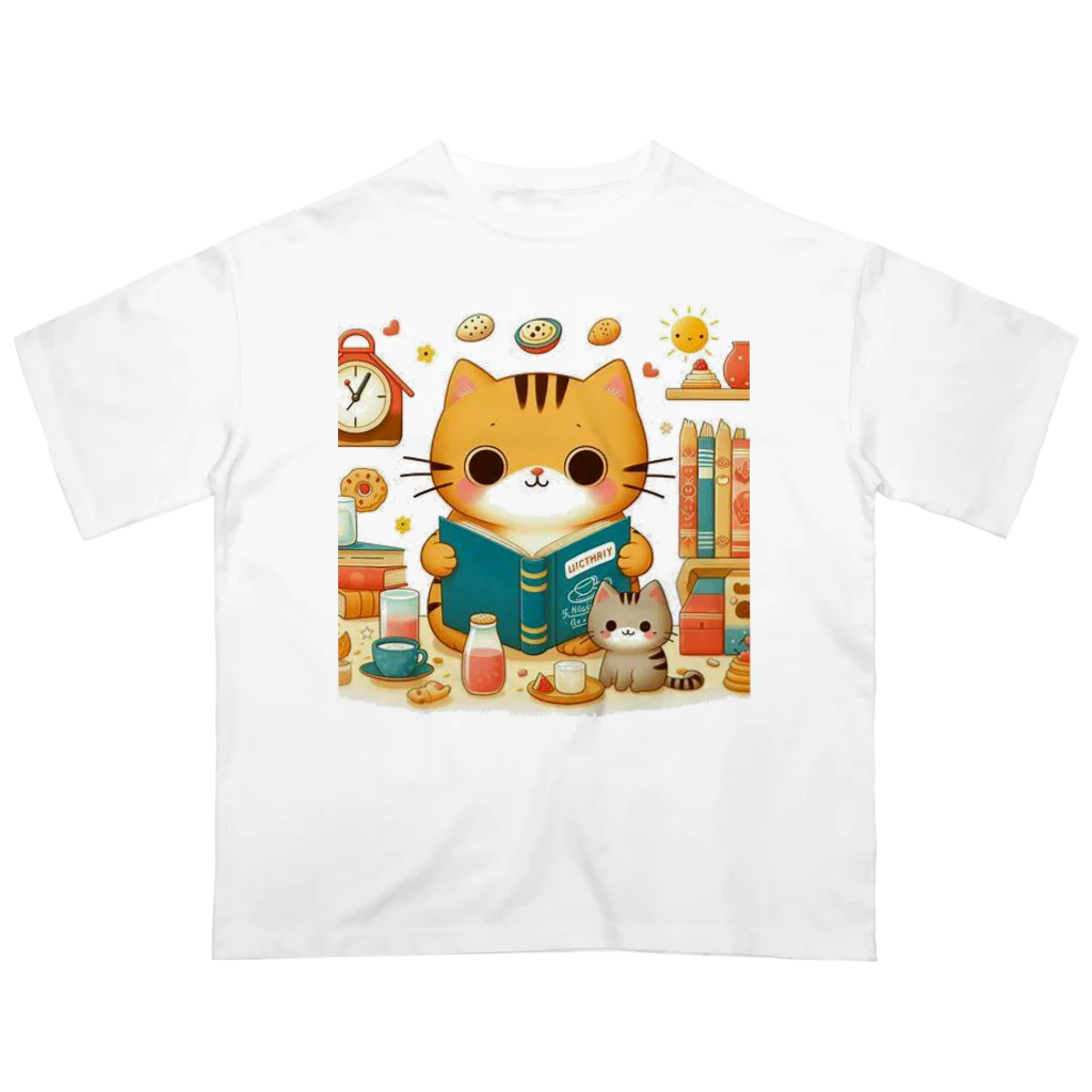 Rパンダ屋の「読書猫」グッズ Oversized T-Shirt