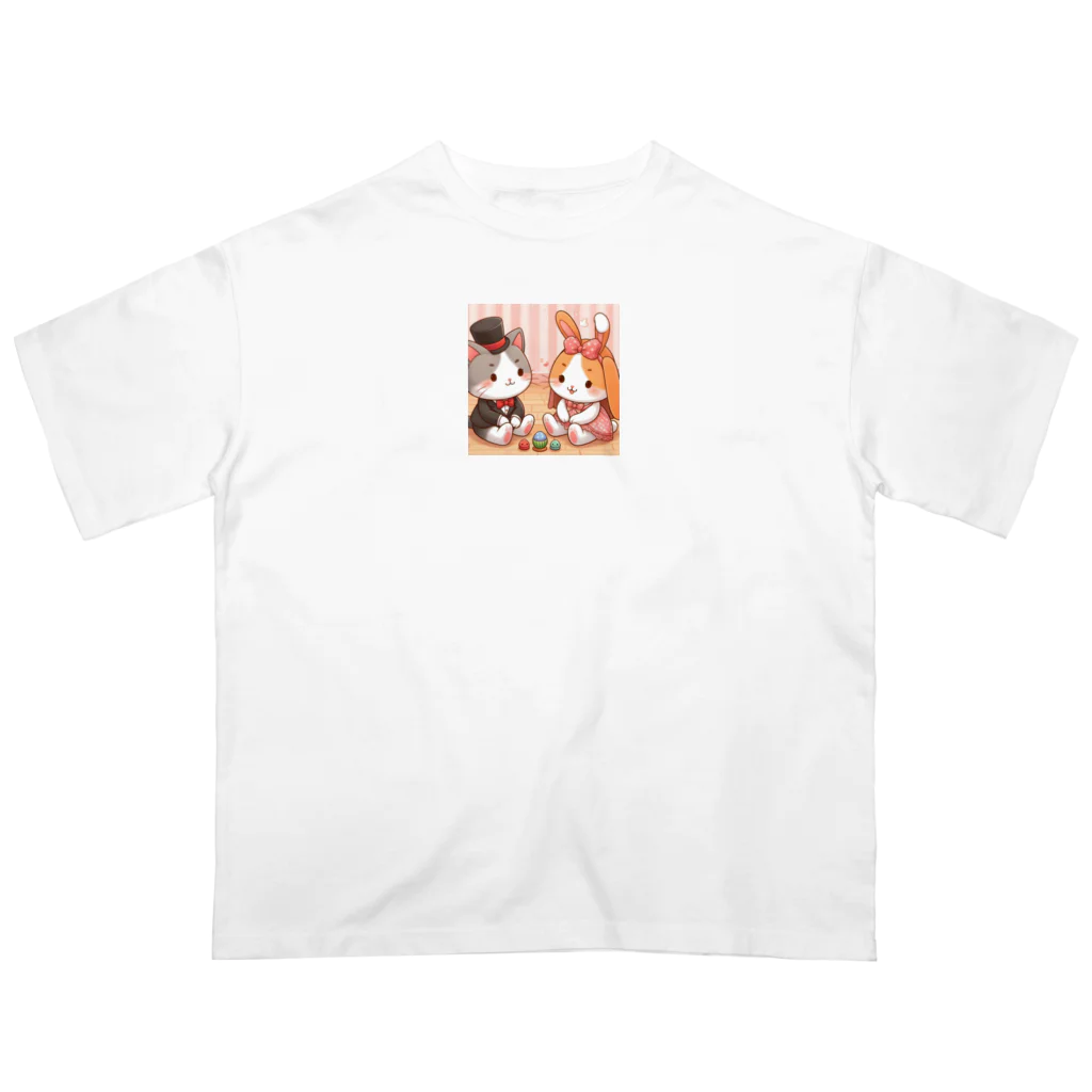 us shopのネコとウサギの戯れ Oversized T-Shirt