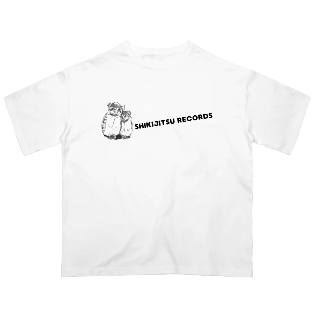 式日レコード - Shukijitsu Recordsの式日レコード／寄り添うフクロウ＋ロゴ オーバーサイズTシャツ