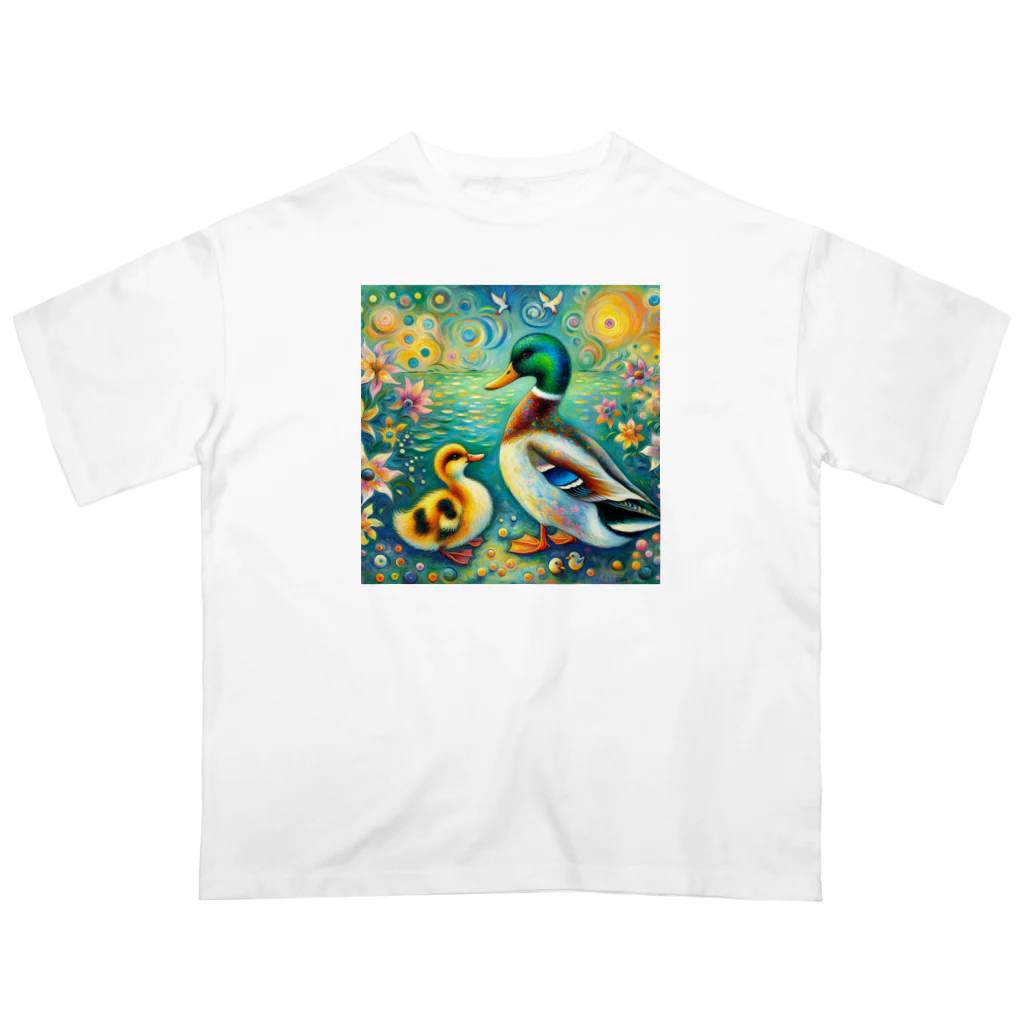 momoart8888のカルガモファミリー🦆🩷 オーバーサイズTシャツ