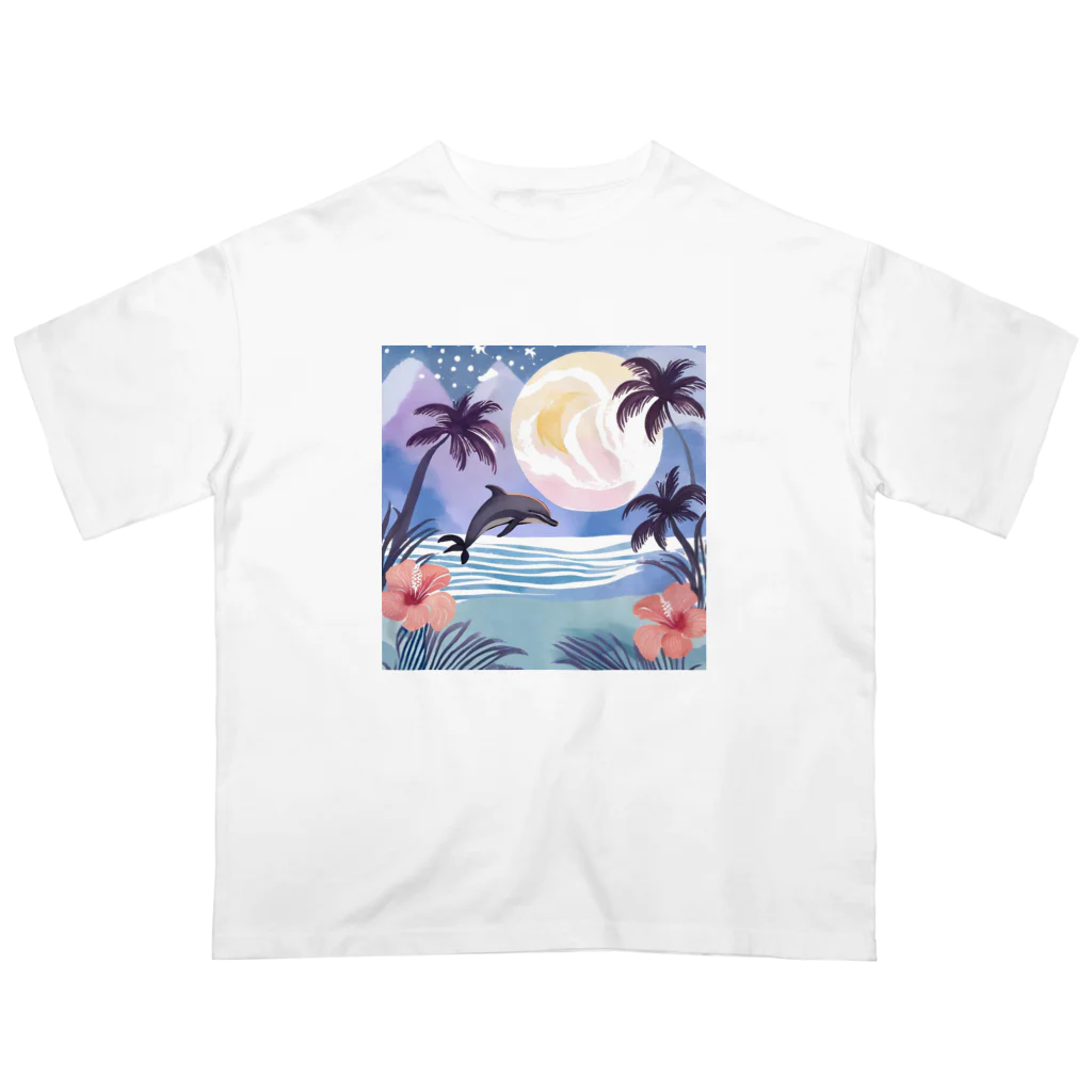 ハワイライフのイルカと満月 オーバーサイズTシャツ