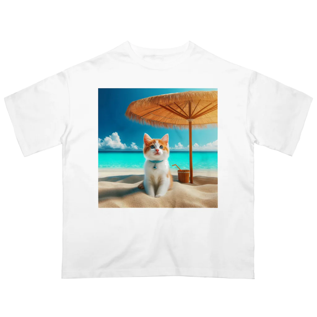 猫と紡ぐ物語の南国の海で一時のバカンスを楽しむ オーバーサイズTシャツ