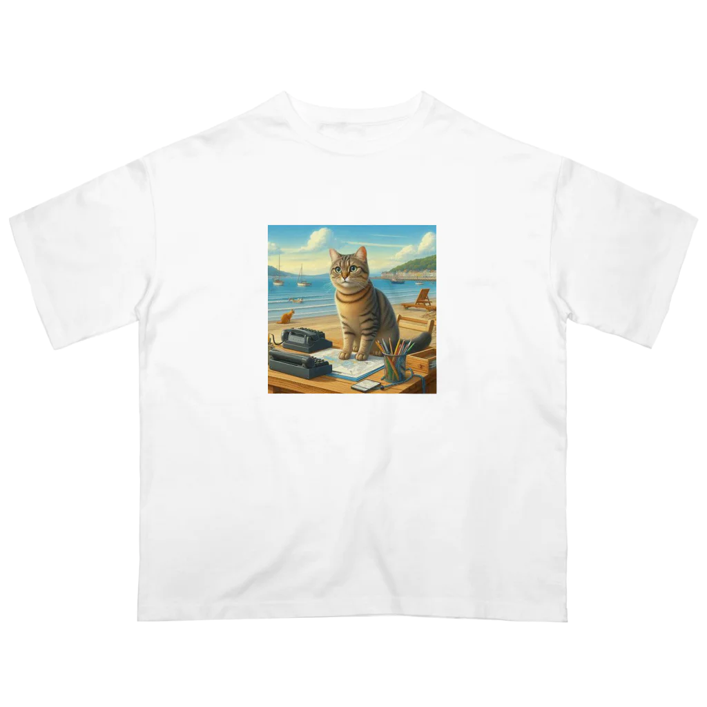 peace2024の海辺の仕事猫 Oversized T-Shirt