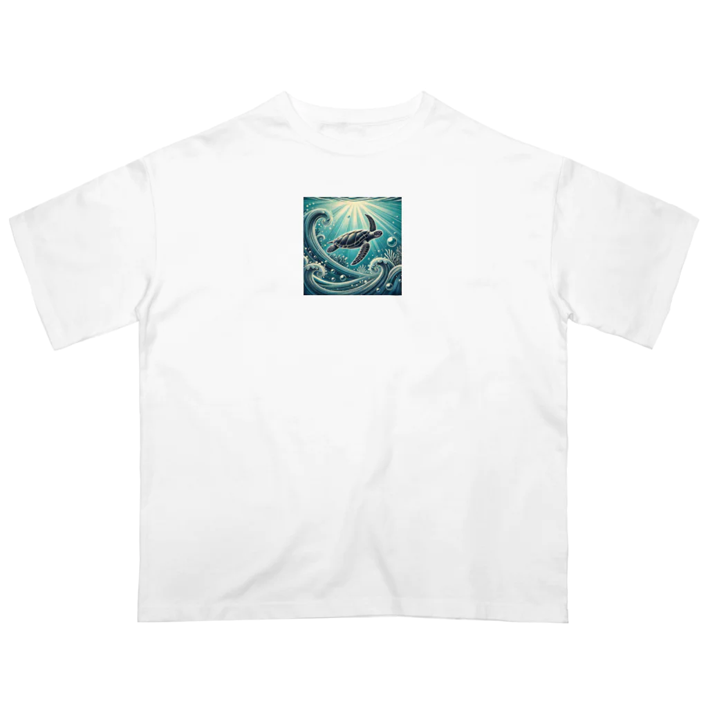 海の幸のウミガメと水流 オーバーサイズTシャツ