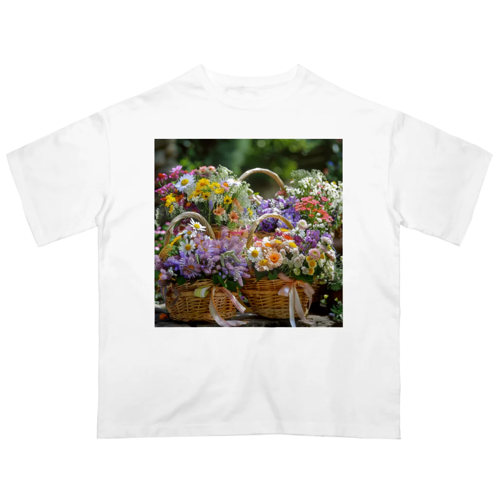 AQUAMETAVERSEの華やかな花が入った花かご　なでしこ1478 オーバーサイズTシャツ