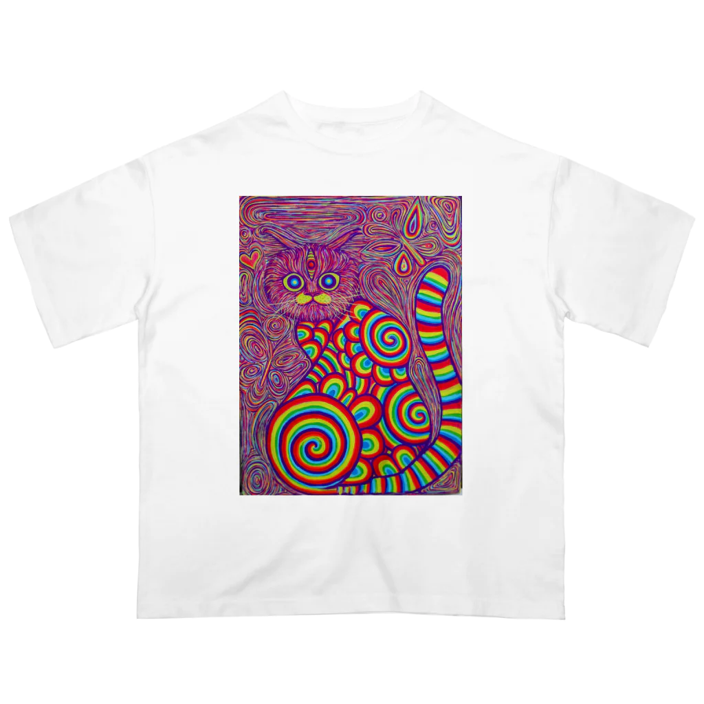 Psychedelic Works🌈🧠のRainbow cat オーバーサイズTシャツ