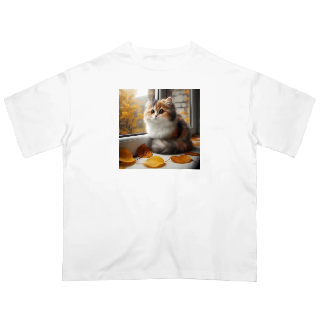 癒しの時間のかわいい三毛猫グッズ オーバーサイズTシャツ