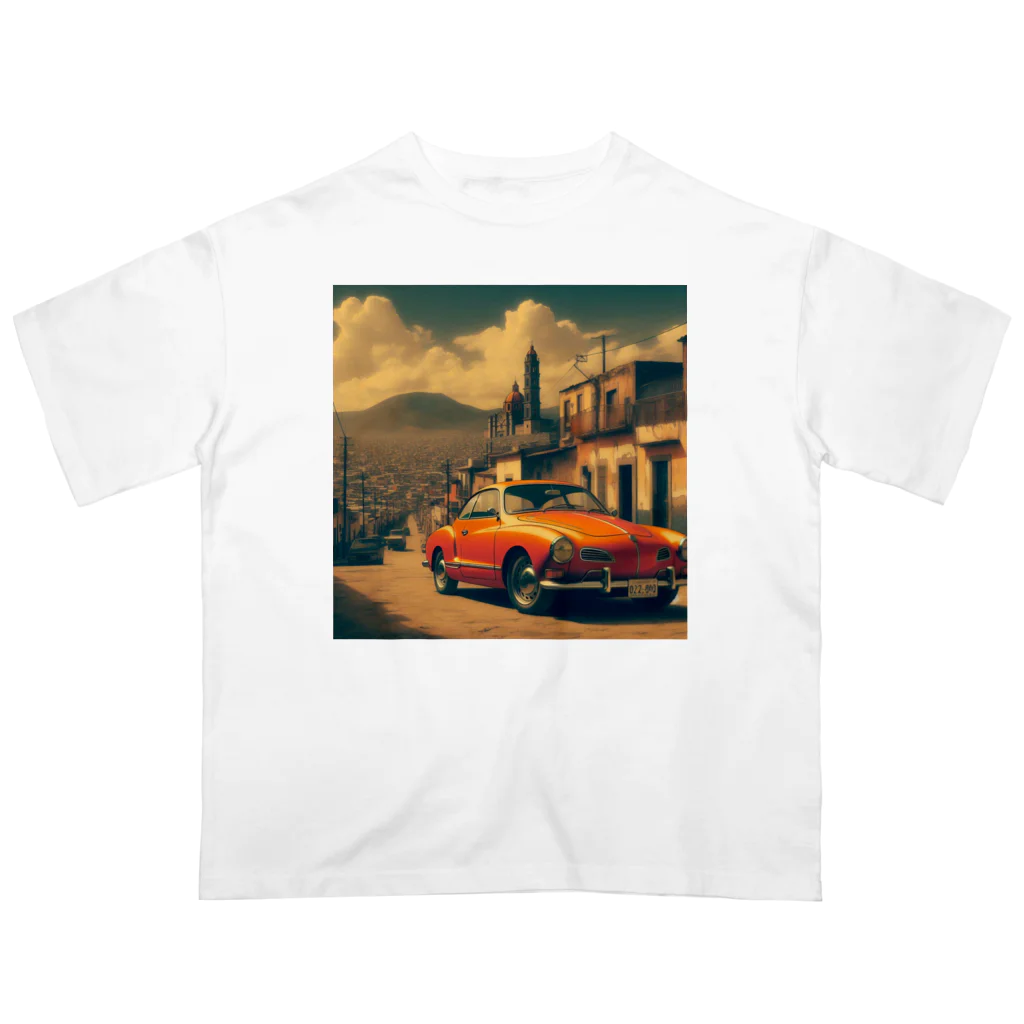 aircooled3のレトロなワーゲン スポーツカー メキシコの町並み オレンジ オーバーサイズTシャツ