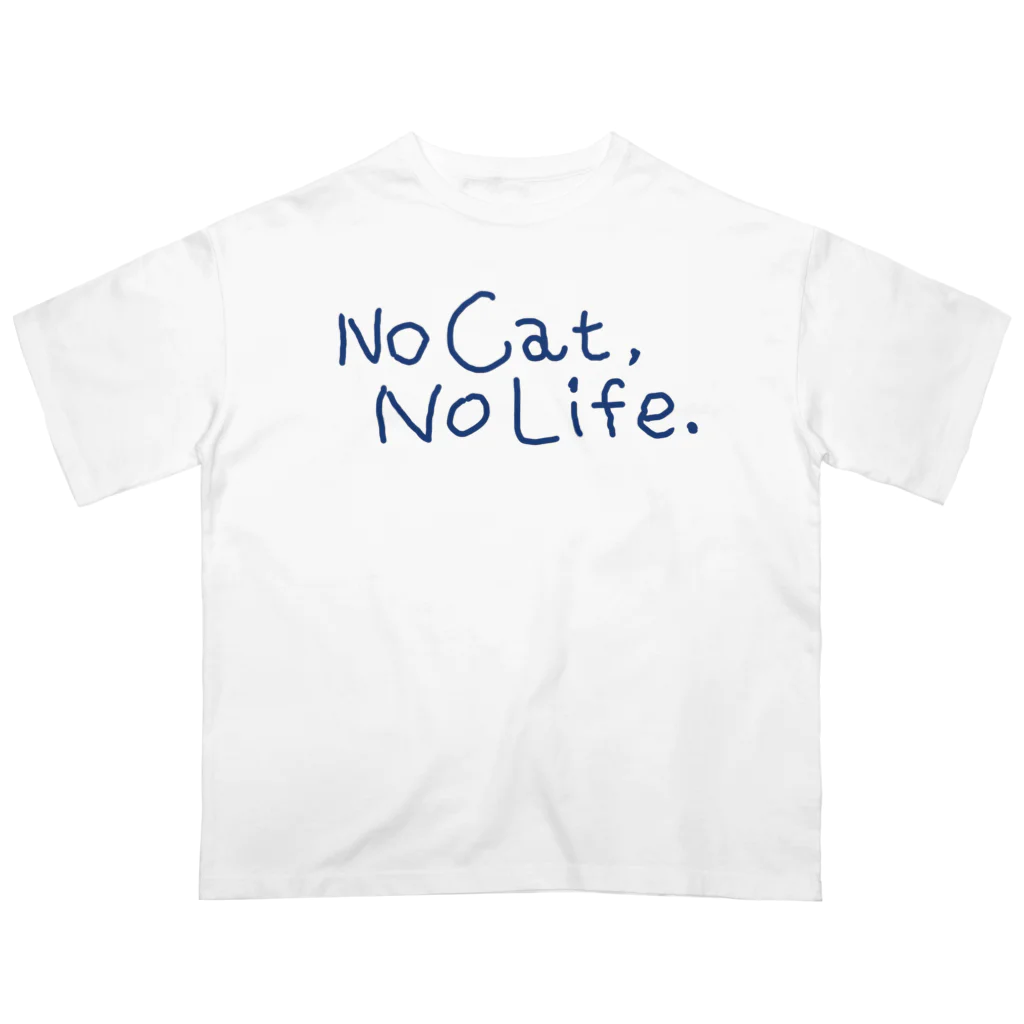 TomoshibiのNo Cat, No Life. ブルーロゴ オーバーサイズTシャツ