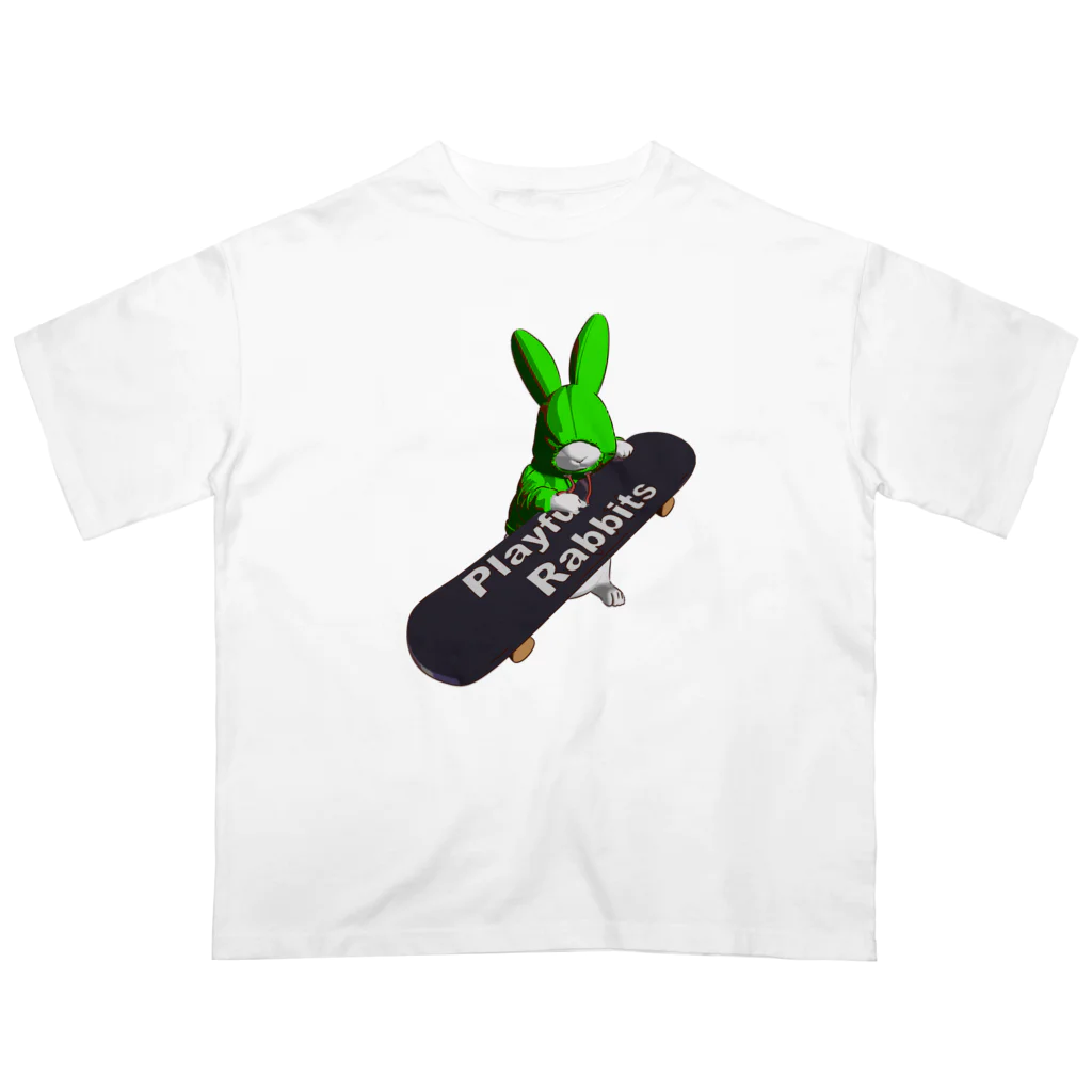 鬼鞍 ONIKURAのPlayful Rabbits グリーン Oversized T-Shirt