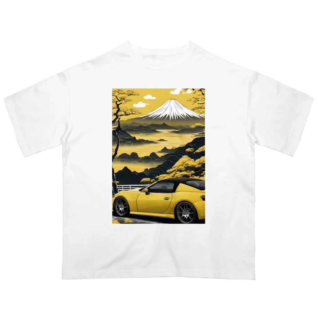 JapanCarStyleの黄色いスポーツカーと日本の風景2 オーバーサイズTシャツ