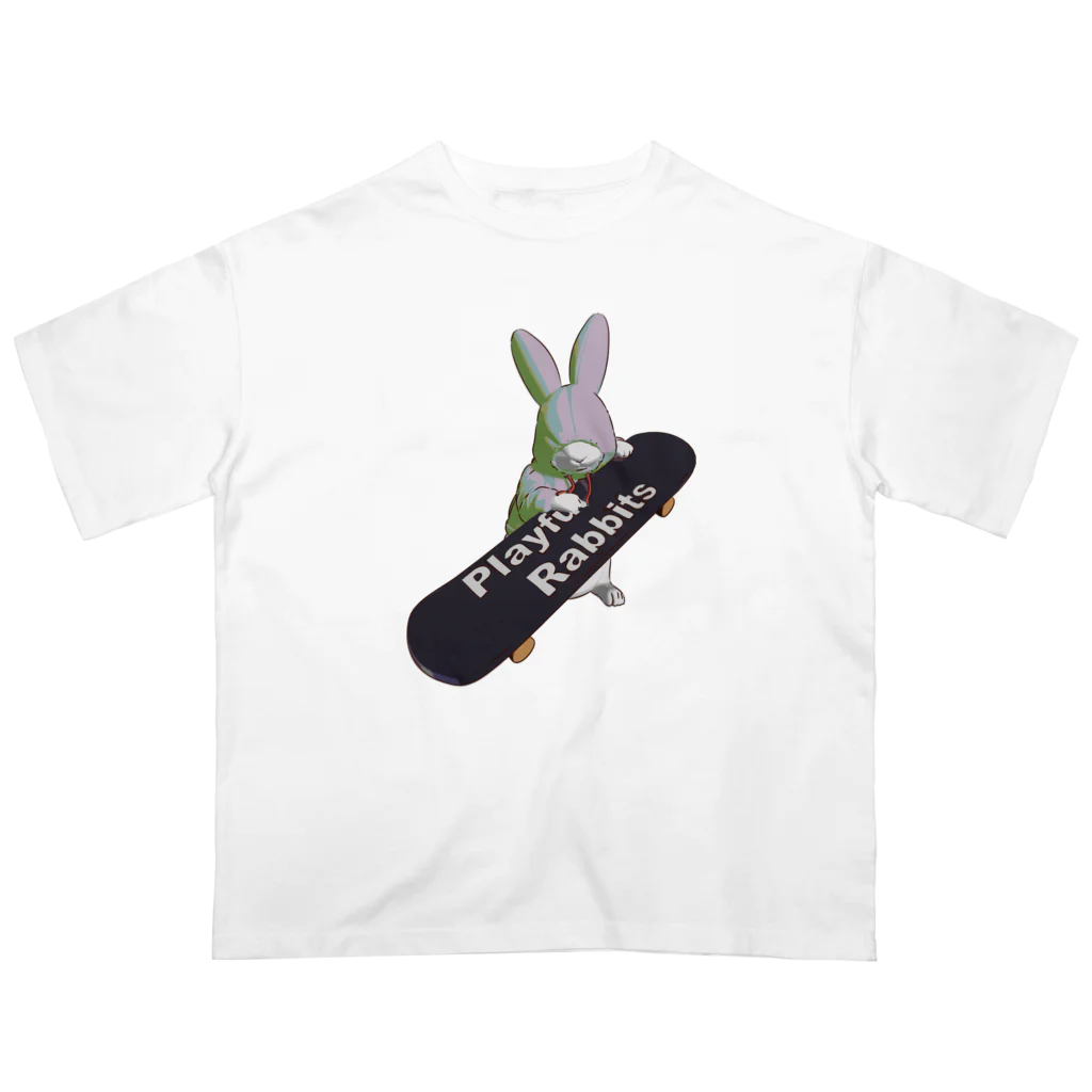 鬼鞍 ONIKURAのPlayful Rabbits ピンク Oversized T-Shirt