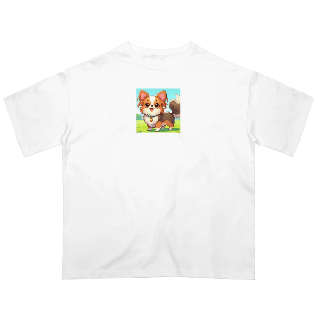 oz-chanの尻尾を振るロングコートチワワ_アニメ風1 オーバーサイズTシャツ