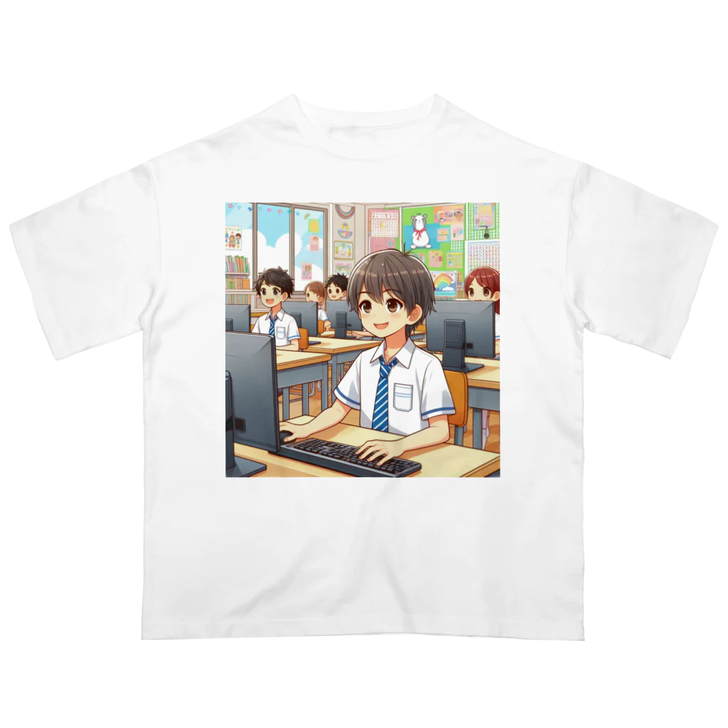 可愛い男の子イラスト販売所　By,keicyanの男の子　中学1年生　パソコン部 オーバーサイズTシャツ