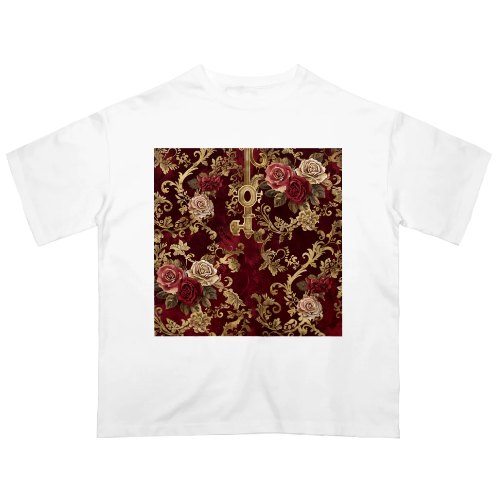 オンラインショップイエローリーフの赤い薔薇　白い薔薇　鍵　可愛い　 Oversized T-Shirt