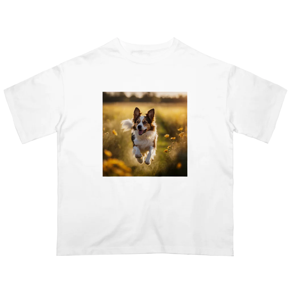 zigerparkのお花畑を駆ける犬 オーバーサイズTシャツ