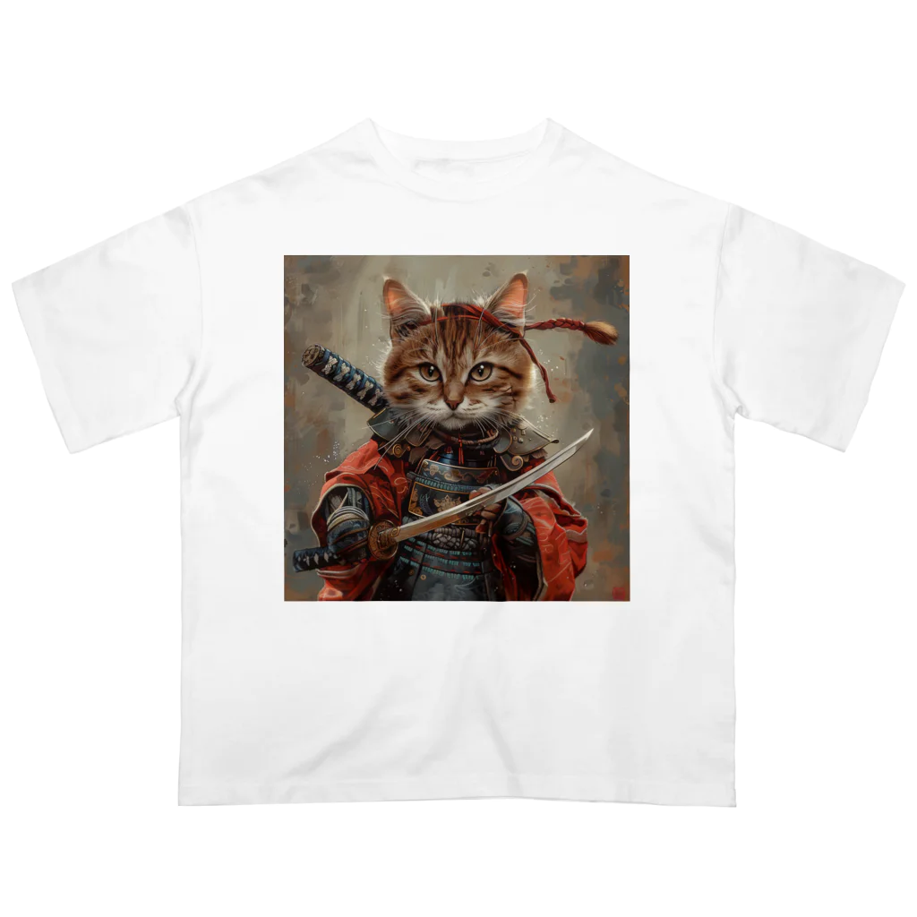 AQUAMETAVERSEの猫サムライ・ミケ　Tomoe bb 2712 オーバーサイズTシャツ