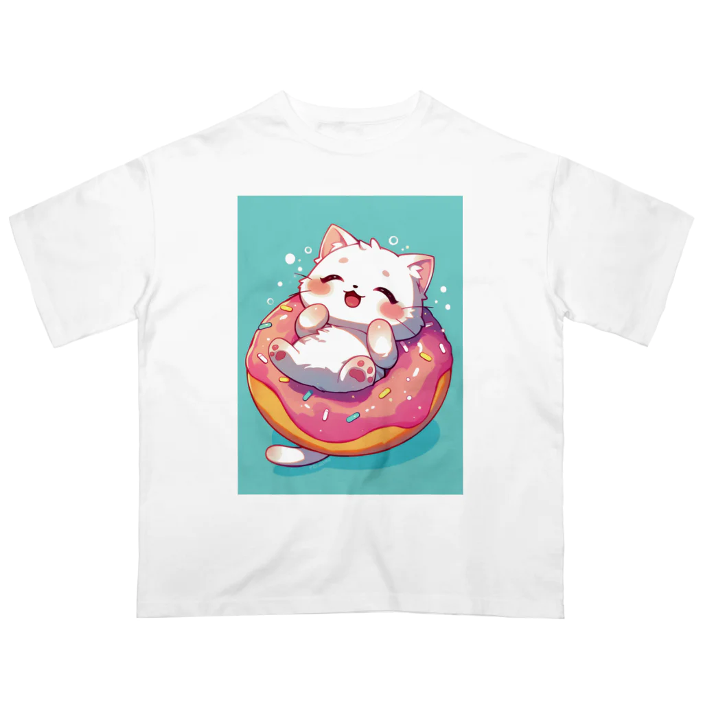 AQUAMETAVERSEの子猫ドーナツ浮輪楽む　　なでしこ1478 オーバーサイズTシャツ