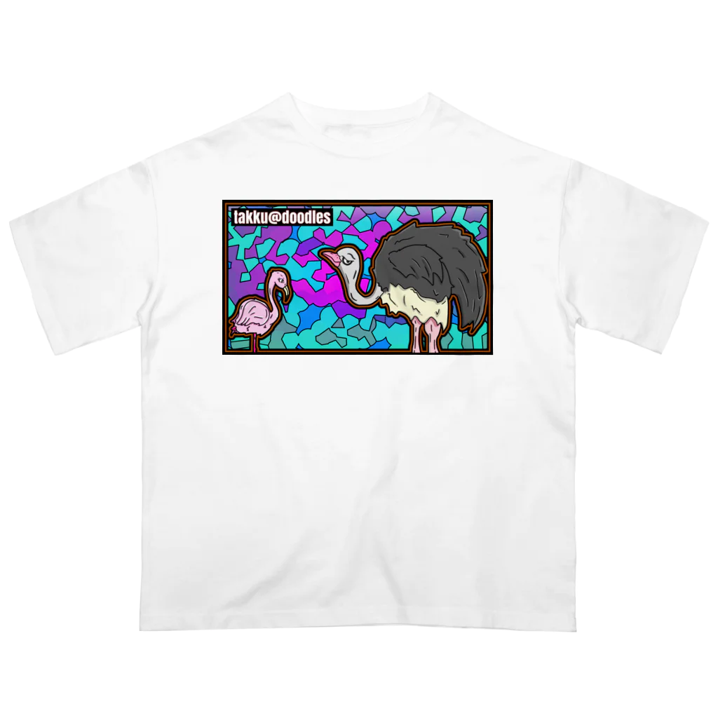 takku@doodlesのダチョウとフラミンゴ Oversized T-Shirt